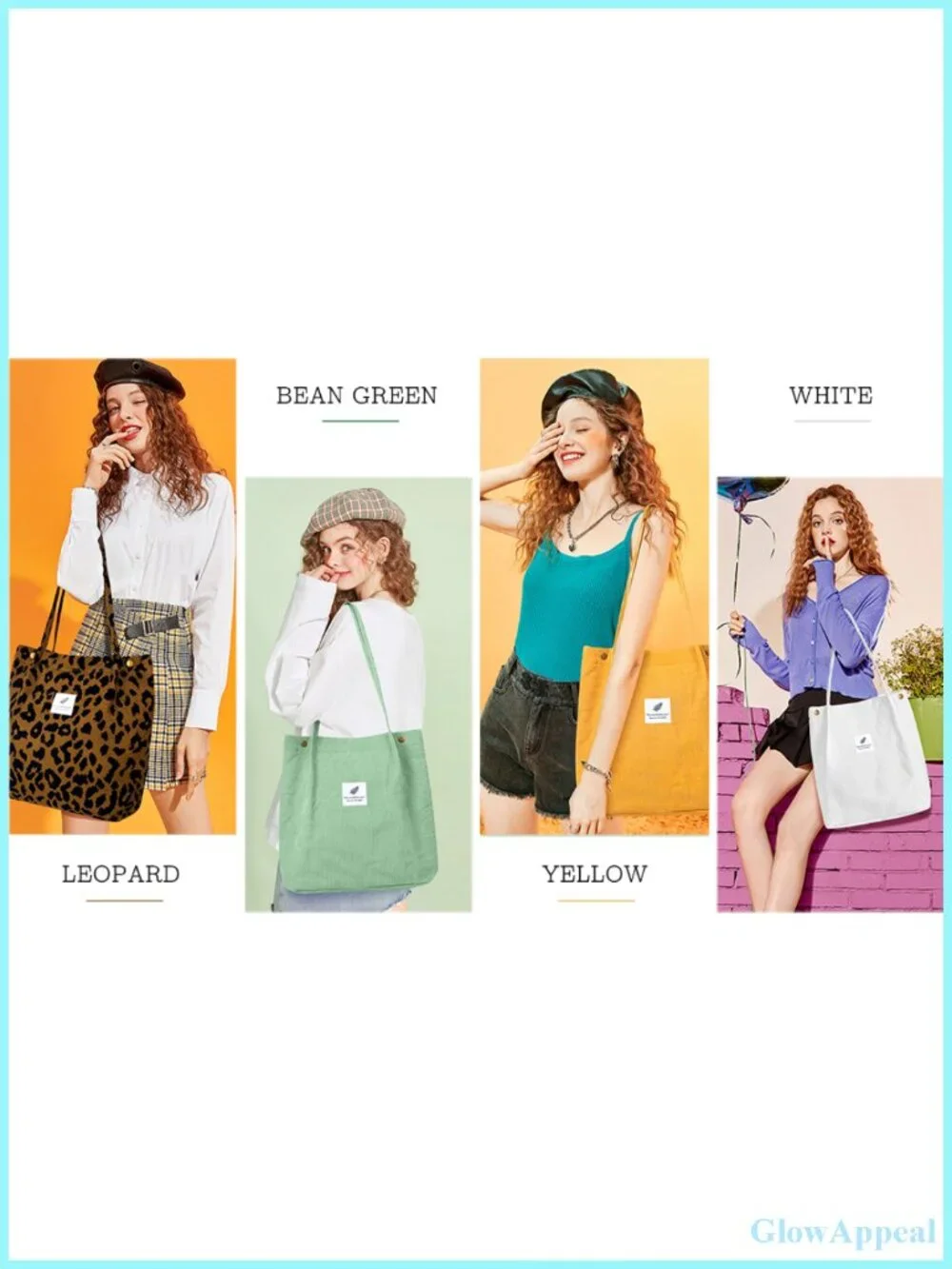 Women's Corduroy Tote Bag, Large Capacity Shoulder Purse with Inner Pockets